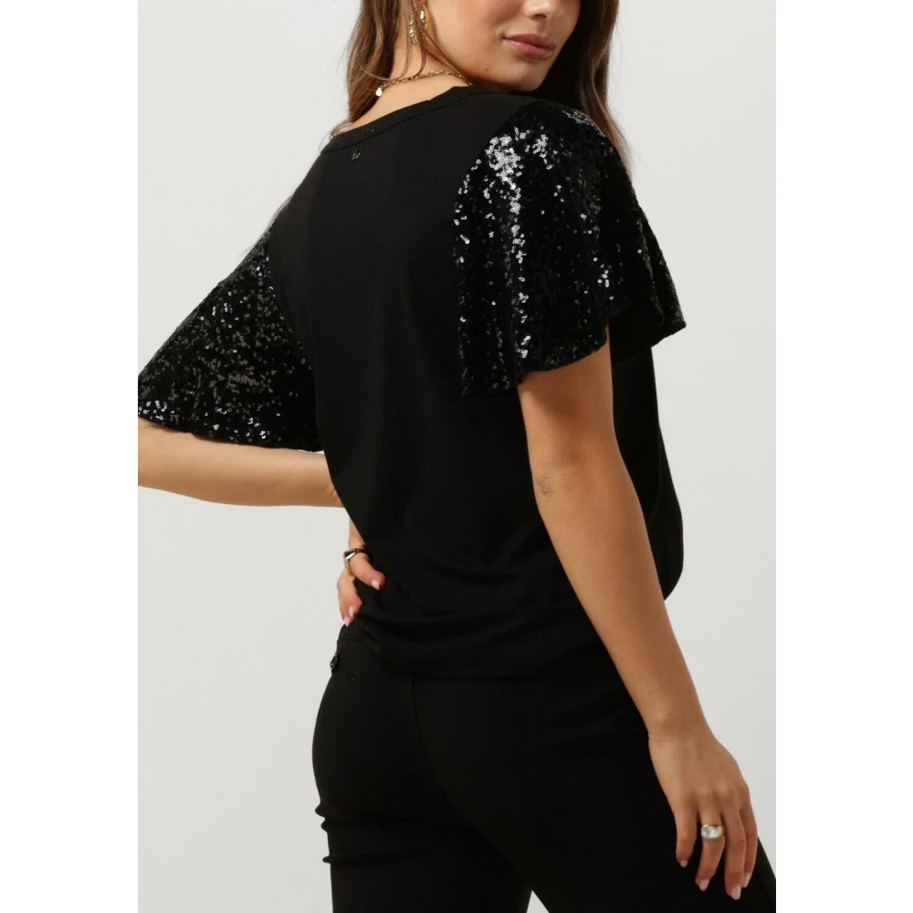 MOS MOSH Sequin Tee Tops voor Dames Black Dames