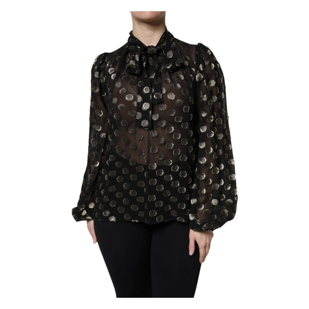Dolce & Gabbana Women's Black Blouses,, Sheer Polka Dots Blouse Top 2XS