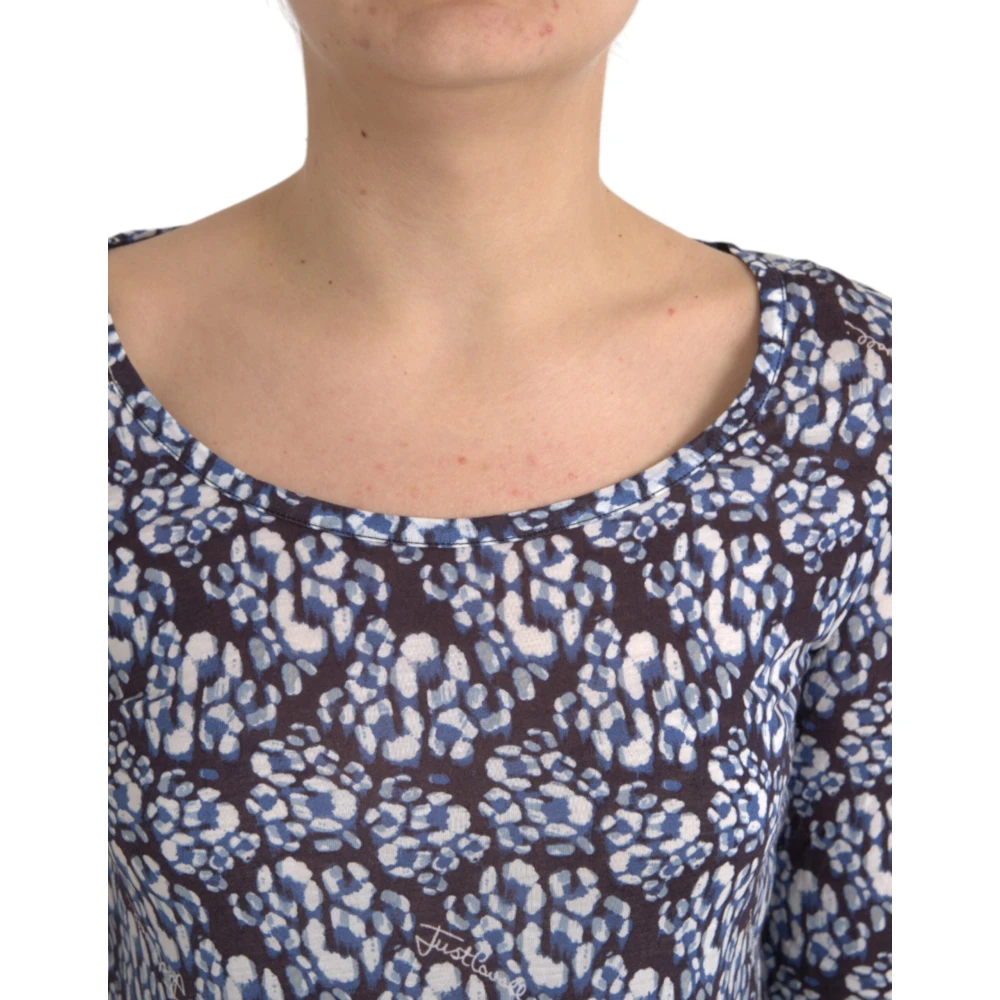 Just Cavalli Blauwe Bloemen Kant Lange Mouw Top Multicolor Dames