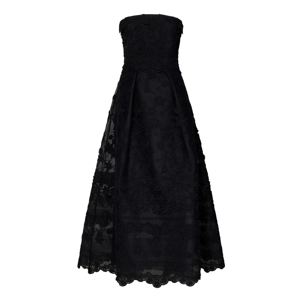 Elie Saab Zwarte geborduurde zijden jurk Black Dames