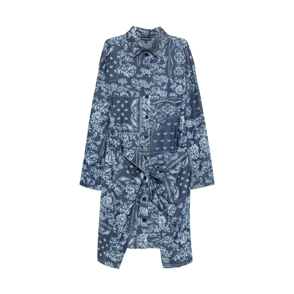 Emporio Armani Blue Shirt Dresses, Female, S, Bandana Print Chambray Dress