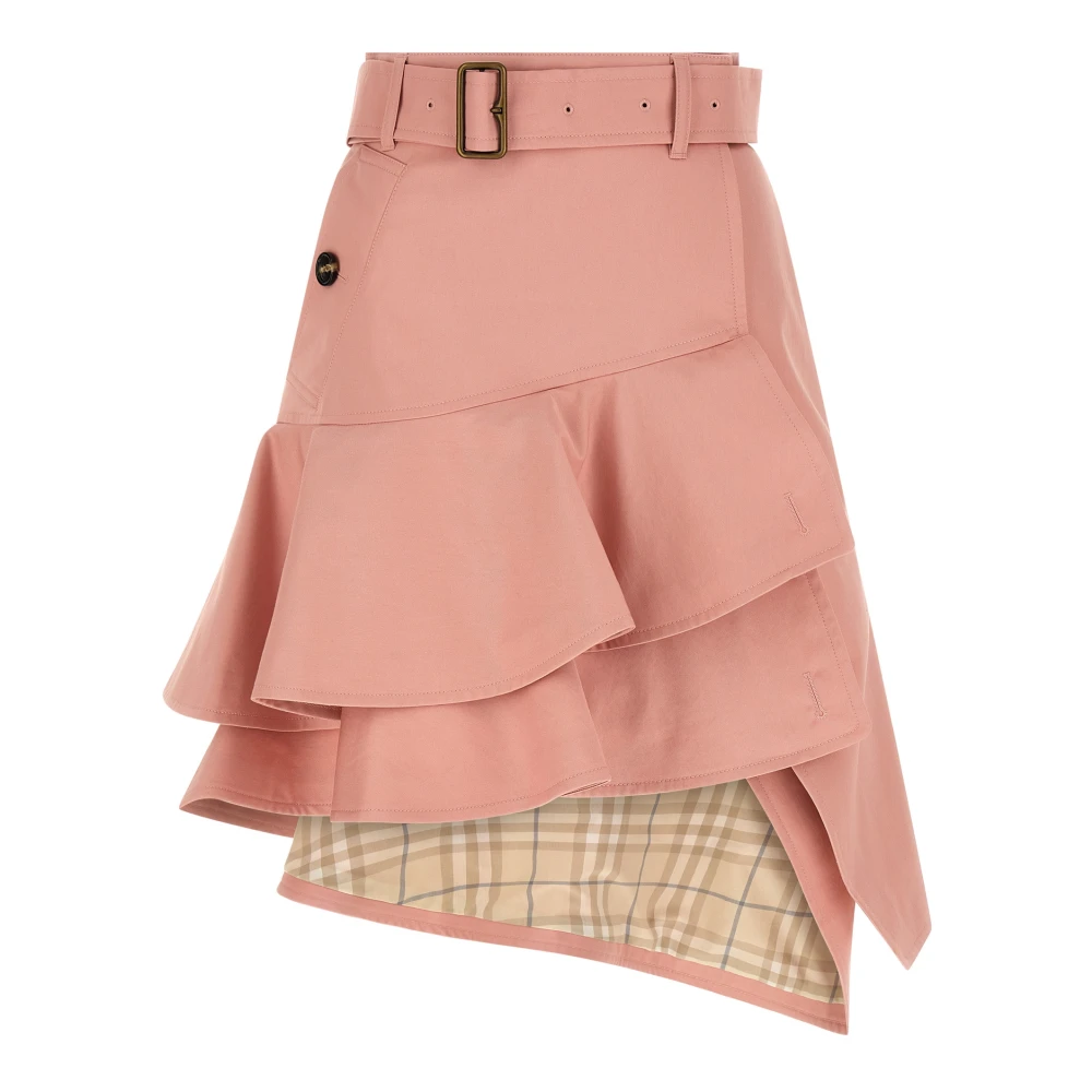 Burberry Women's Pink Ruffled Gabardine Trench Skirt - Short Skirts - 2XS - Skirts