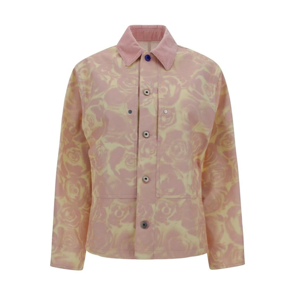 Burberry Bloemen Denim Jack met Fluwelen Kraag Multicolor Dames