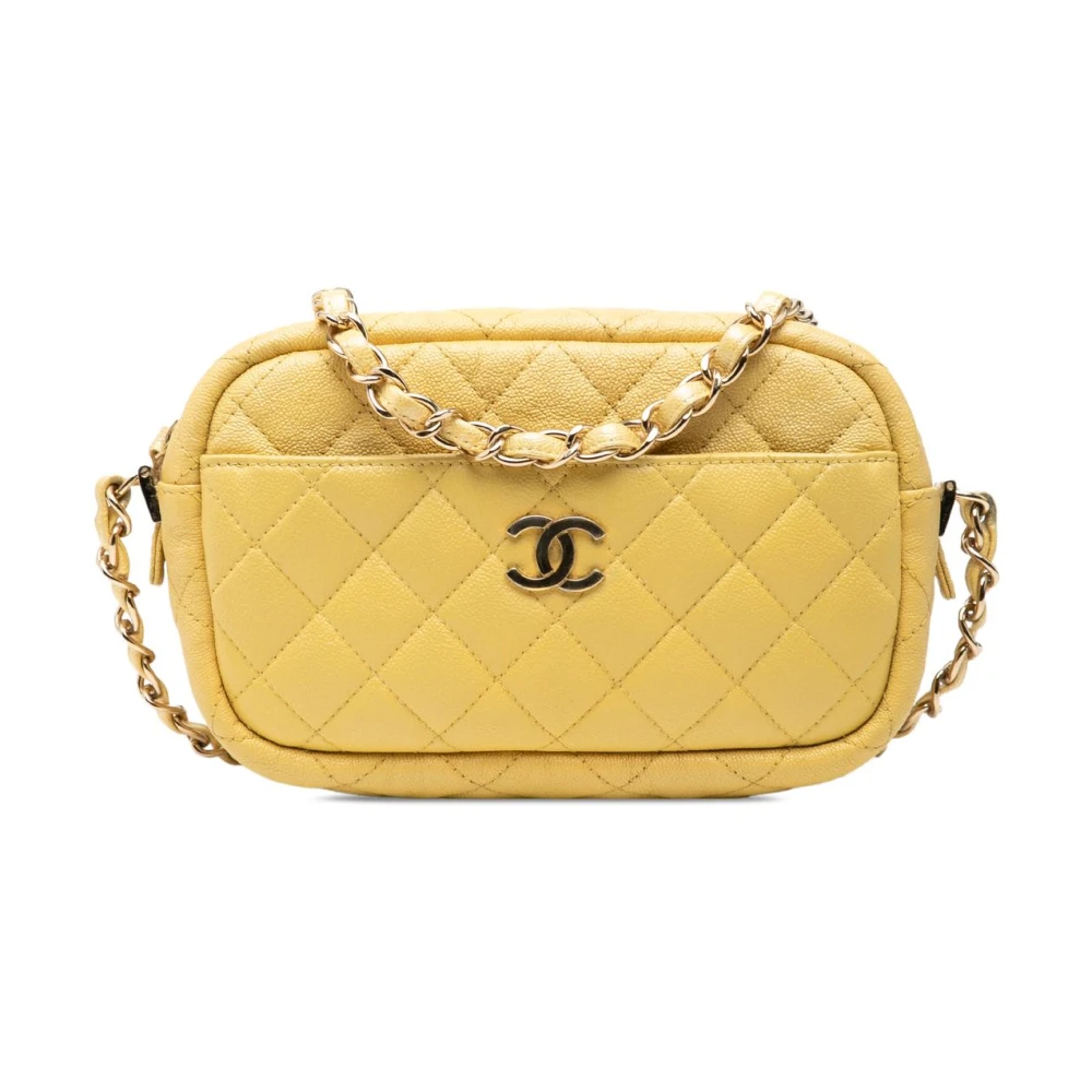 Chanel Vintage Women's Yellow Pre-Owned Chain Quilted Bag