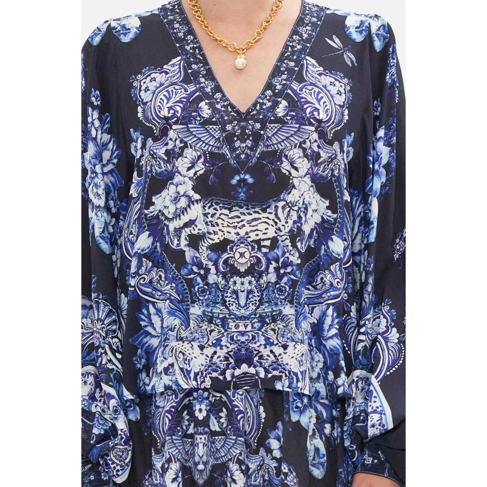Camilla Delft Dynasty V-hals Blouson Mouw Blouse Blue Dames