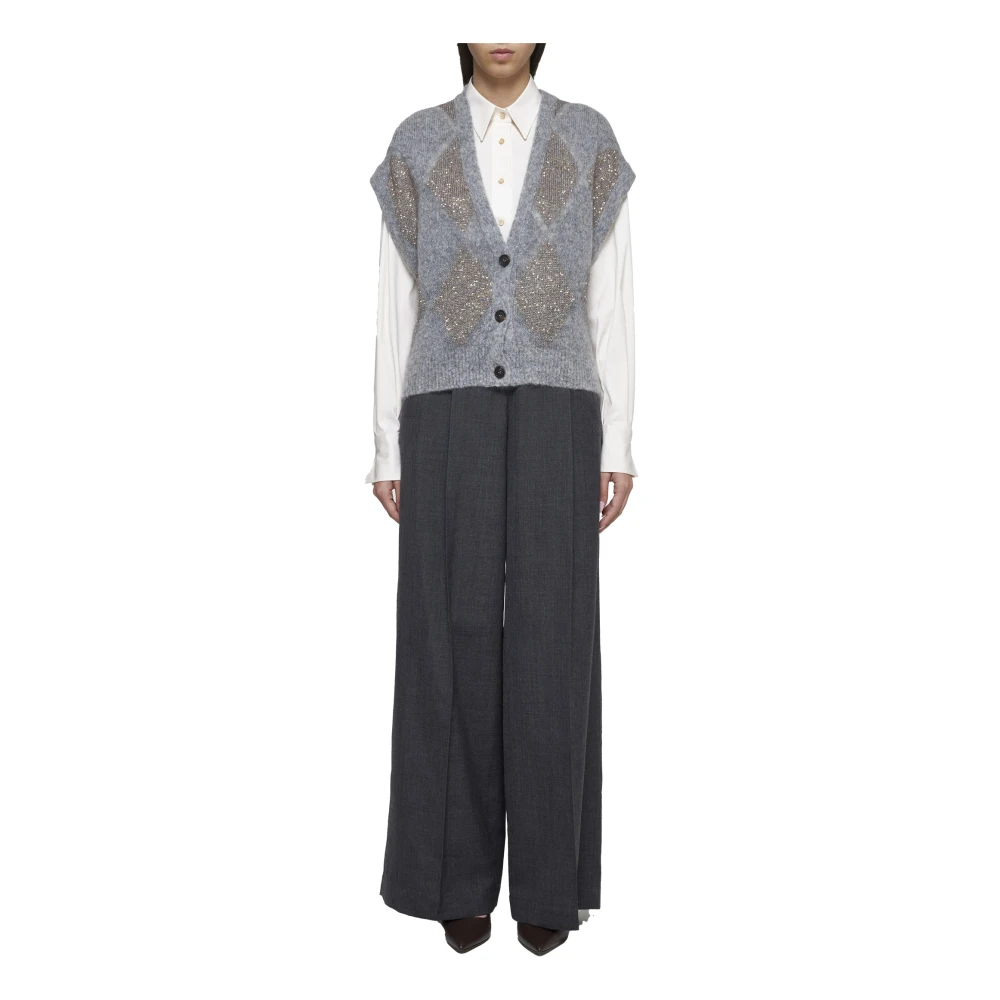 BRUNELLO CUCINELLI Donkergrijze Wol Elastische Taille Broek Gray Dames