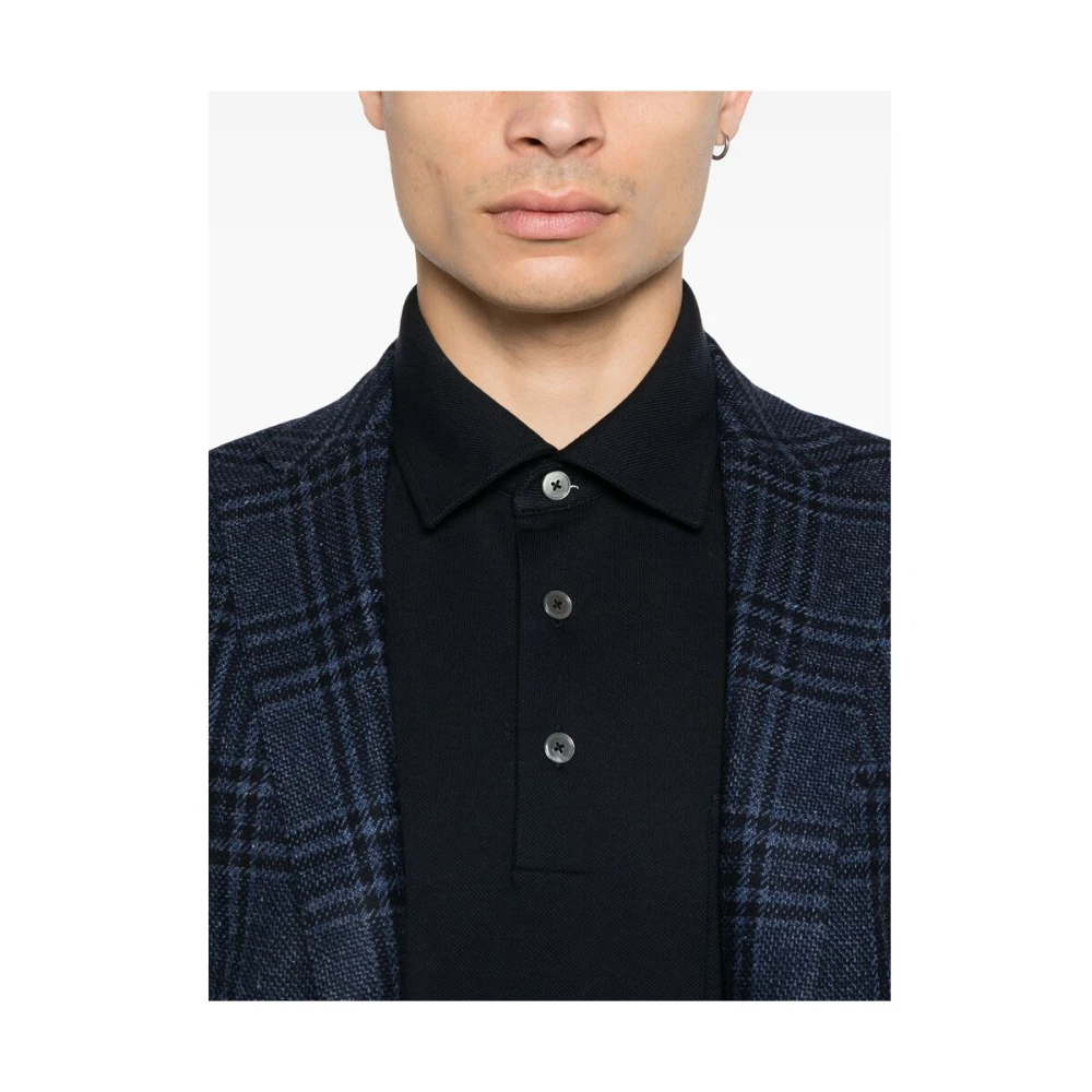 Ermenegildo Zegna Midnight Blue Polo Sweater met Borstzak Blue Heren