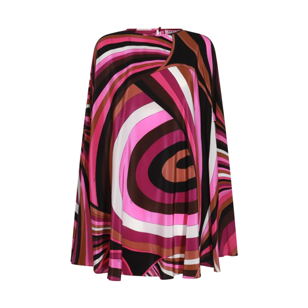 EMILIO PUCCI Multicolor Zijden Mini Jurk met Lange Mouwen Multicolor Dames