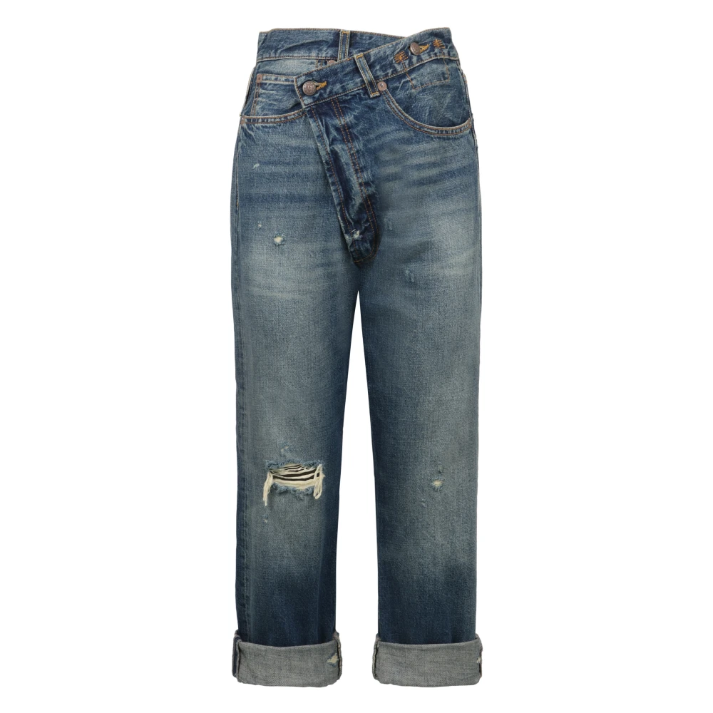 R13 Blue Distressed Cropped Jeans With Asymmetric Closure - Female - Straight Fit Jeans - W25 - Jeans