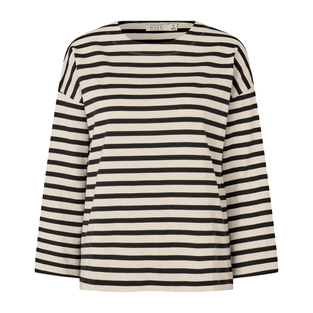 Masai Gestreepte Blouse Zwart Stijlvol Klassiek Black Dames