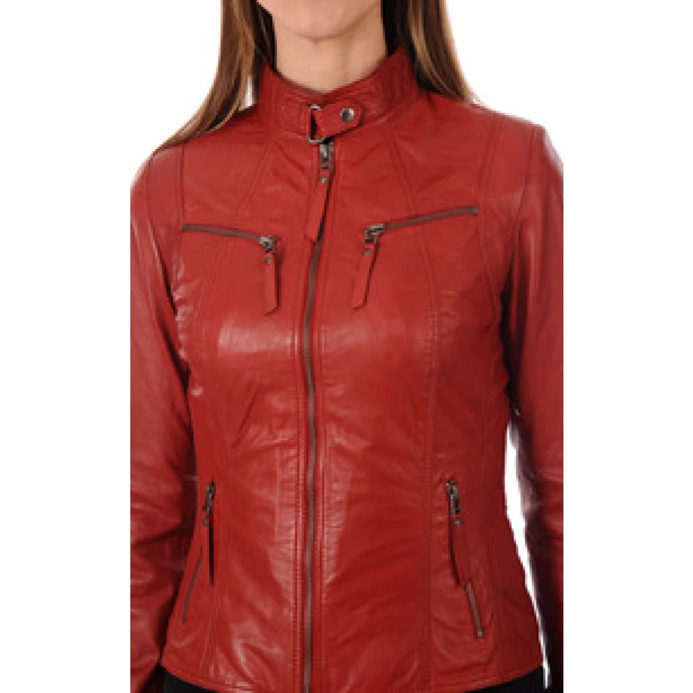 La Canadienne Rode Leren Jas Eco-Vriendelijk Model Red Dames