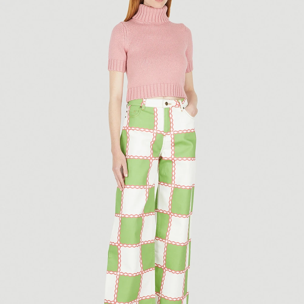 Ahluwalia Geruite Wide Leg Jeans Green Dames