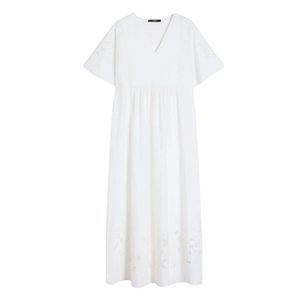 Weekend Max Mara Vrouw Wit Kleedjes Dames, S, Katoen, Tartufo Scalloped Eyelet Katoen Poplin Jurk