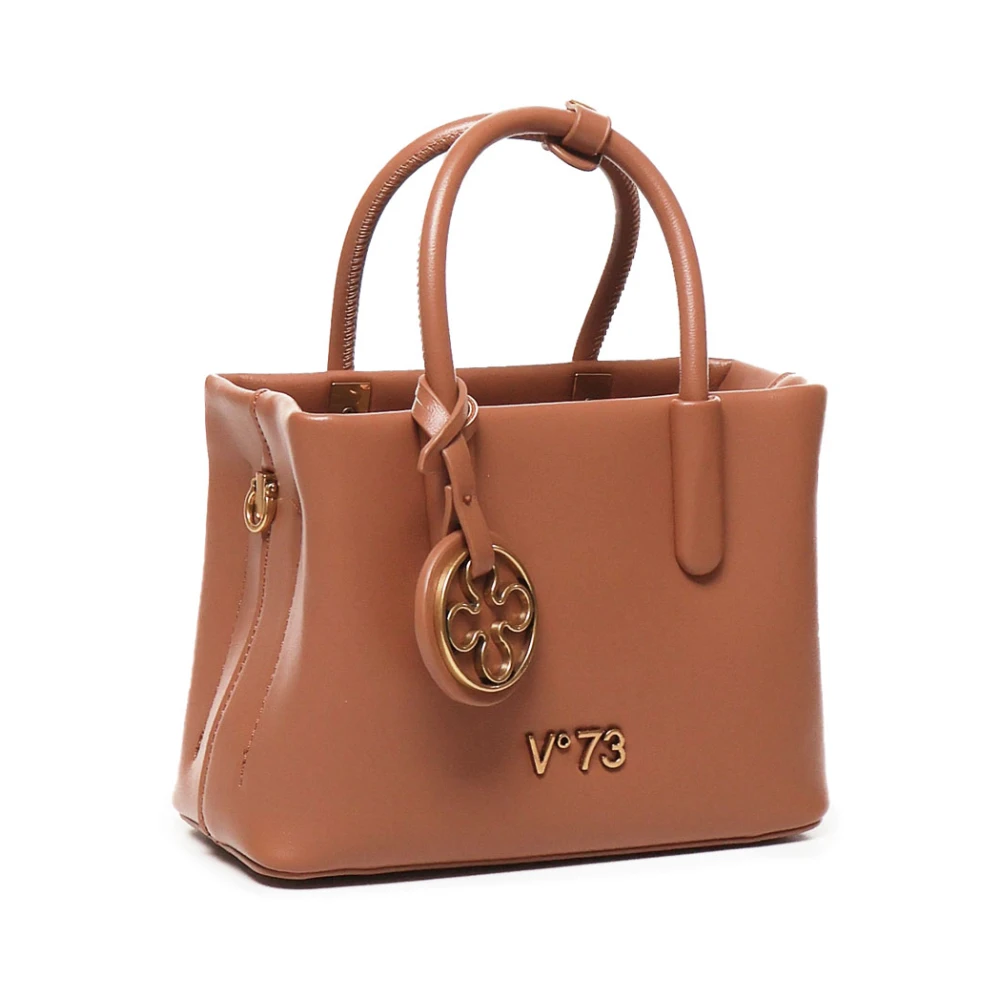 V73 Leren schoudertas met metalen logo Brown Dames