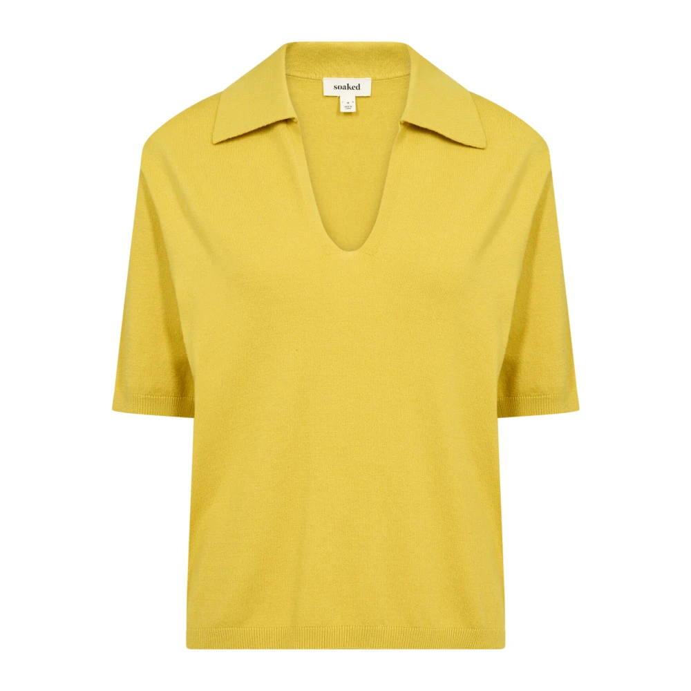 Soaked in Luxury Snake Eye Polo Pullover Sweater Yellow Dames