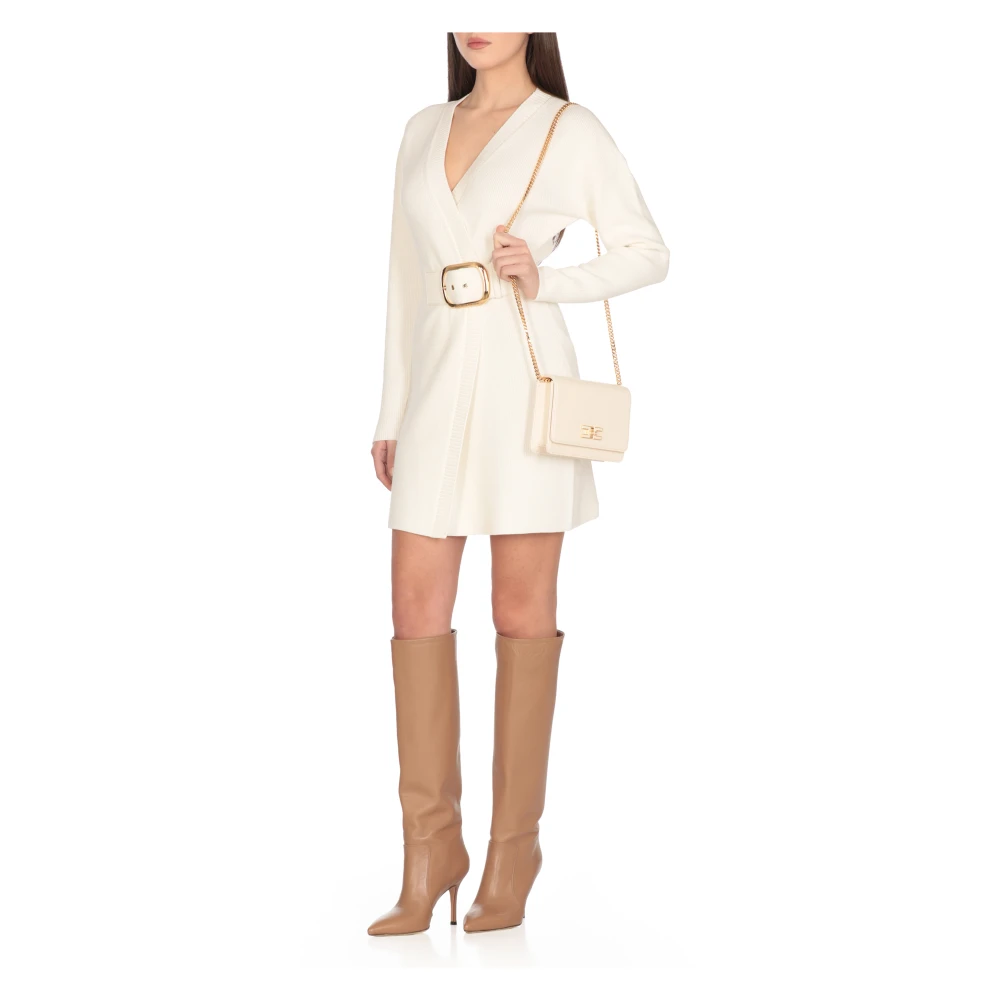 Elisabetta Franchi Ivoor Viscose Jurk met V-hals Beige Dames