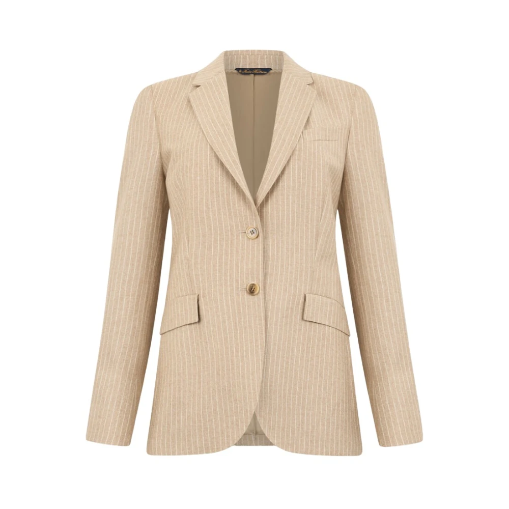Brooks Brothers Beige Blazers, Female, 3XL, Striped Virgin Wool Blazer