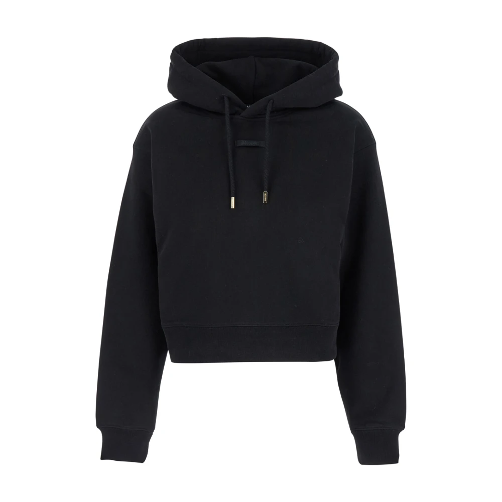 Jacquemus Zwarte hoodie met logopatch Black Dames