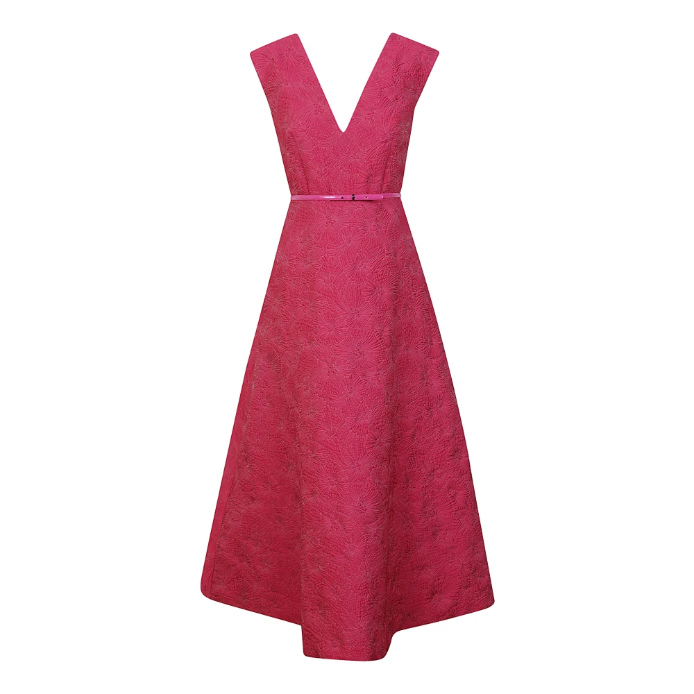 Max Mara Studio Fuchsia Cloqué V-Hals Jurk Pink Dames
