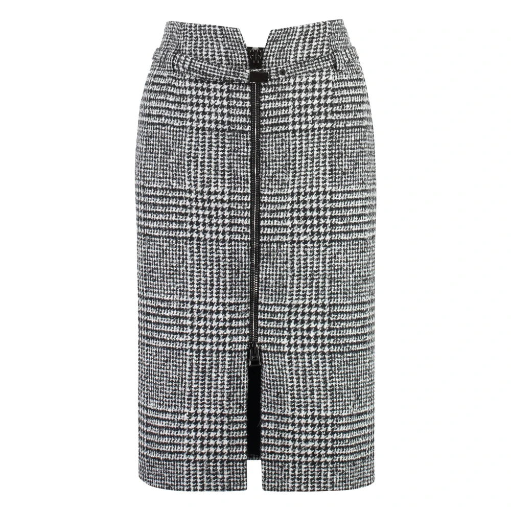 Tom Ford Houndstooth Wollen Rok met Taille Riem Black Dames