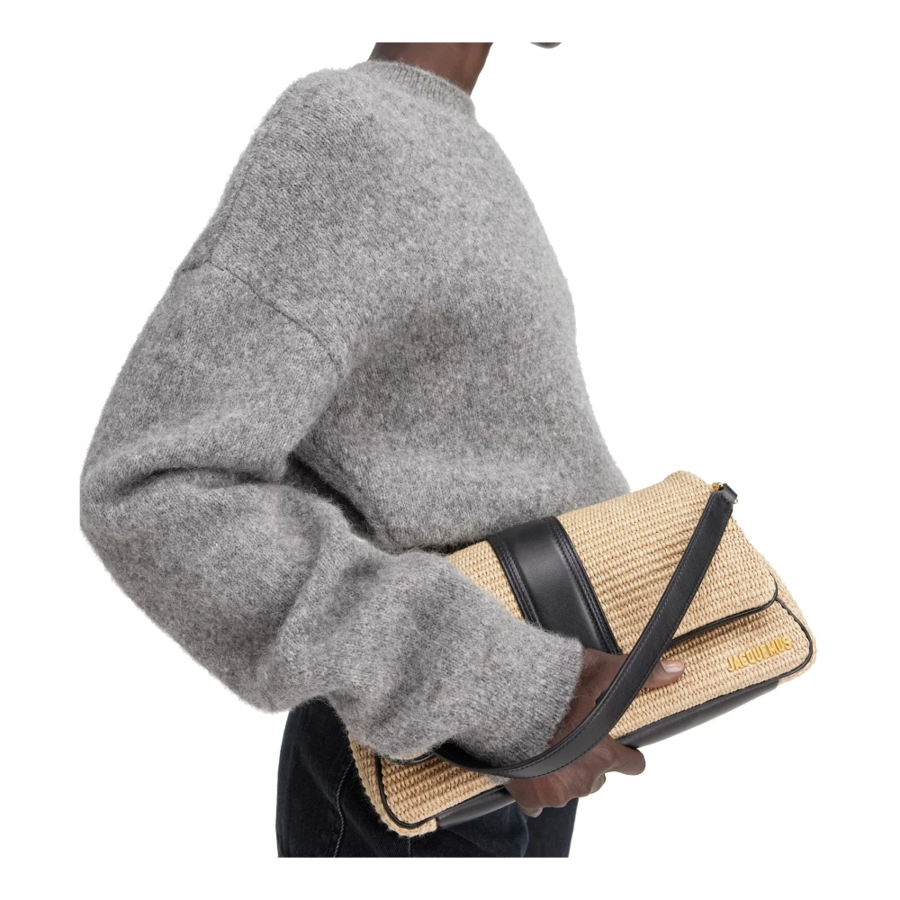 Jacquemus Raffia schoudertas met goud logo Beige Dames