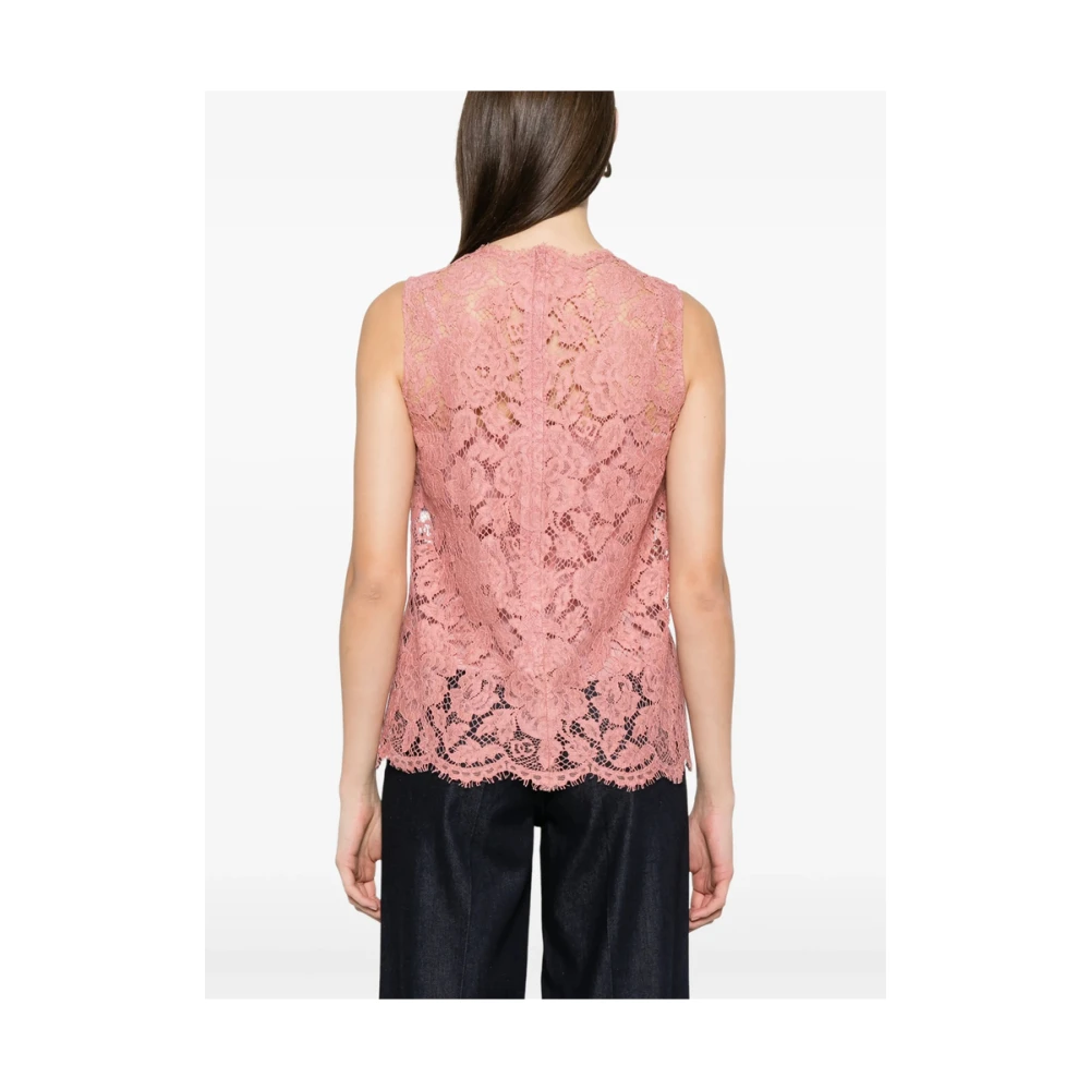 Dolce & Gabbana Flamingo Pink Scallop Edge Mouwloze Jurk Pink Dames