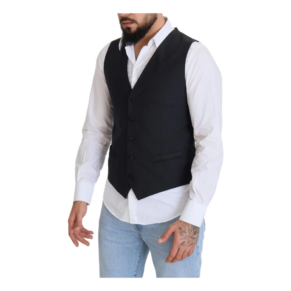 Dolce & Gabbana Klassiek Zwart Wol Stretch Gilet Black Heren