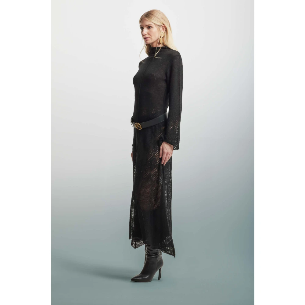 Kocca Elegante Gebreide Polo Hals Jurk Black Dames