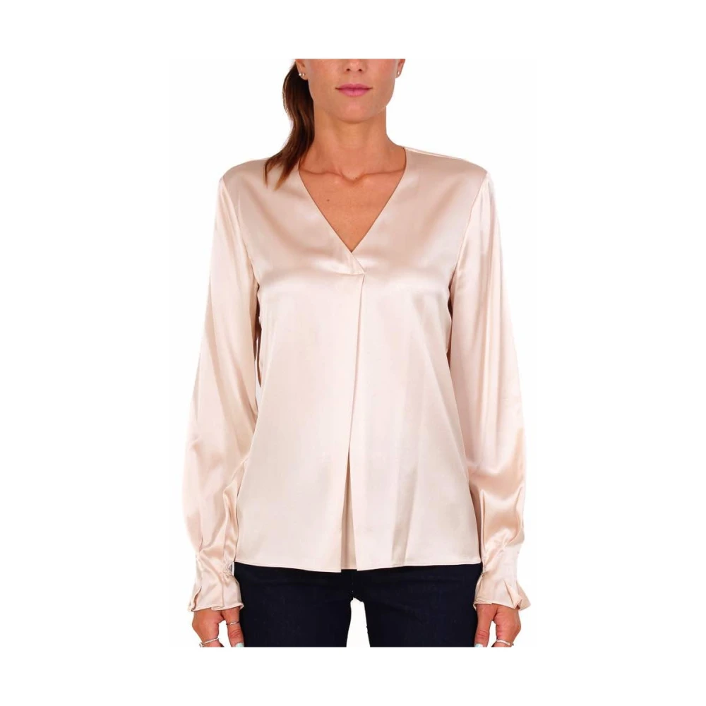 Pinko Zijden V-hals blouse met elastische manchetten Beige Dames