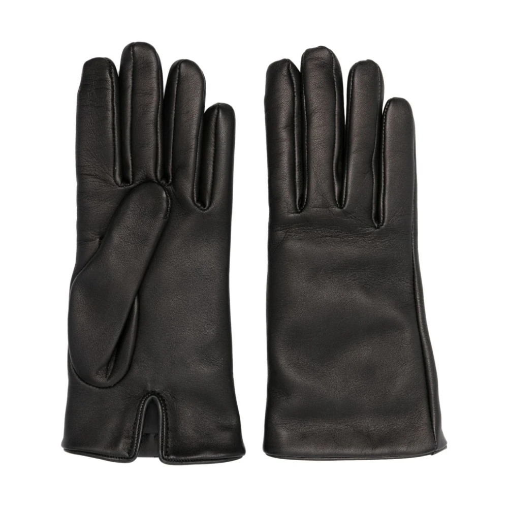 Saint Laurent Zwarte Lamshandschoenen met Gouden Logo Black Dames