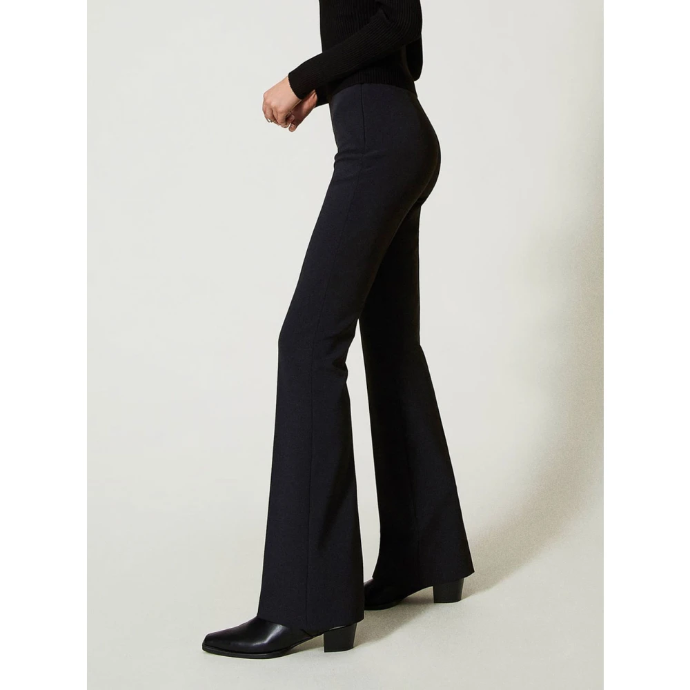 Twinset Zwarte Flare Hoge Taille Broek Black Dames