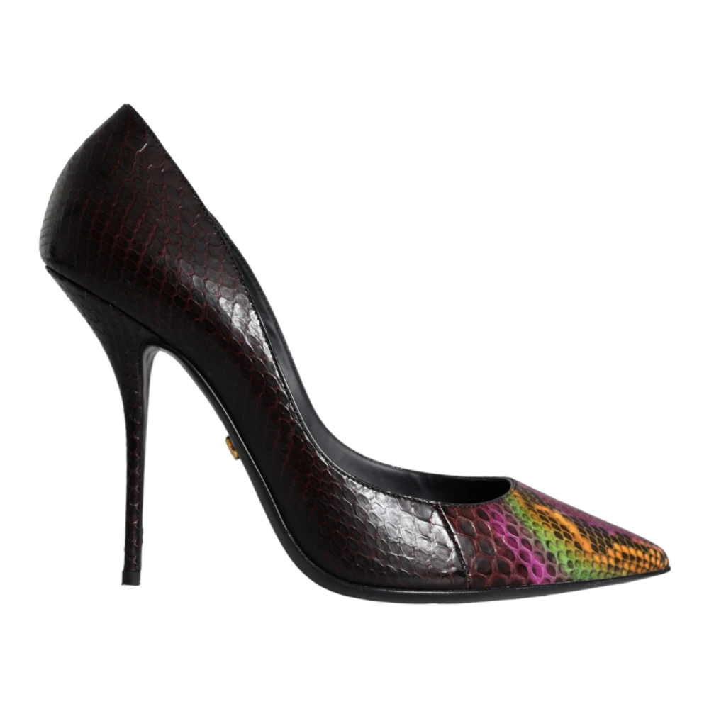 Dolce & Gabbana Women's Black Multicolor Exotic Leather Heel Pumps Shoes