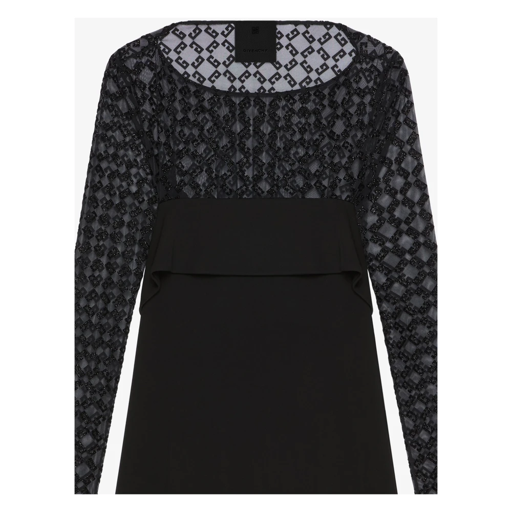 Givenchy Zwarte Jersey en Tulle Jurk Black Dames