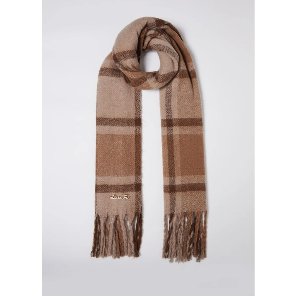 Liu Jo Geruite Jacquard Sjaal met Franjes Brown Dames