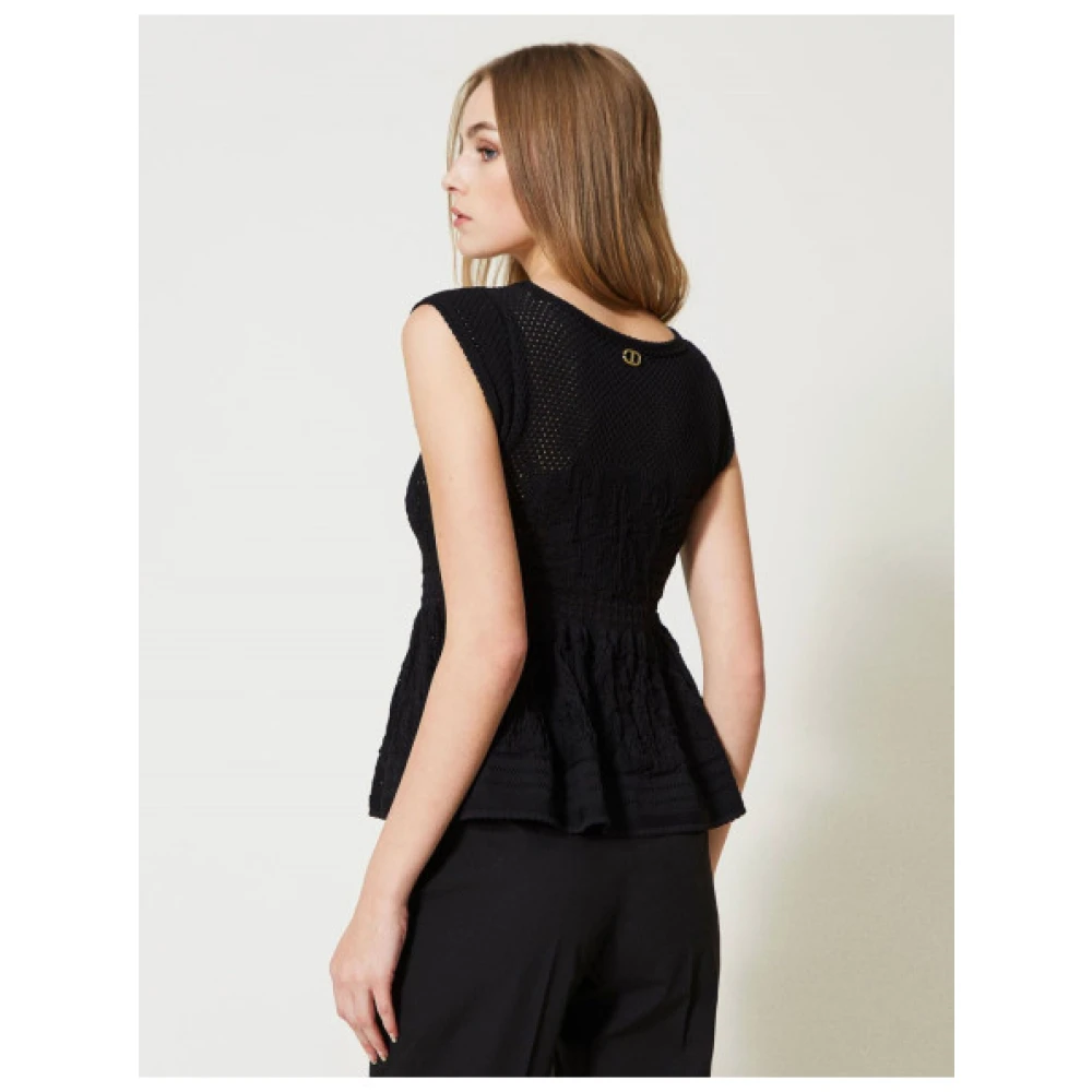 Twinset Uitlopende Gebreide Top met Bloemendesign Black Dames