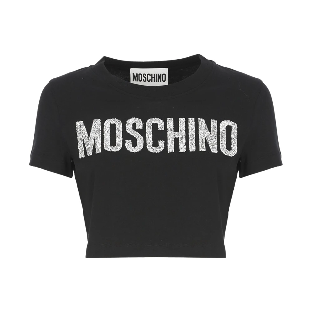 Moschino Stijlvolle Zwarte Katoenen Crop T-shirt voor Vrouwen Black Dames