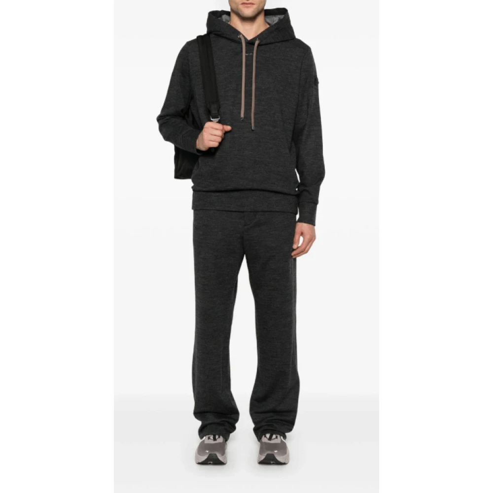 Moncler Gestructureerde donkergrijze wollen blend hoodie Gray Heren
