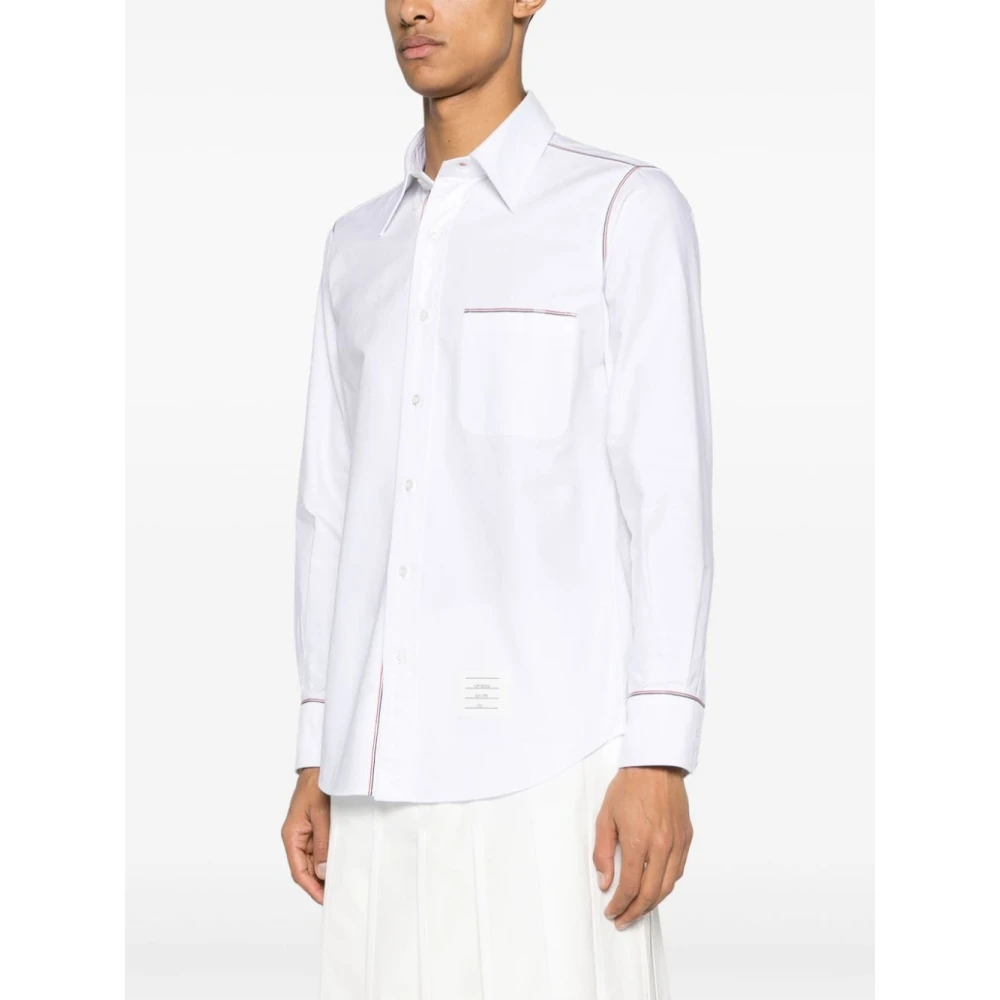 Thom Browne Witte Oxford Overhemd met Gestreepte Rand White Heren