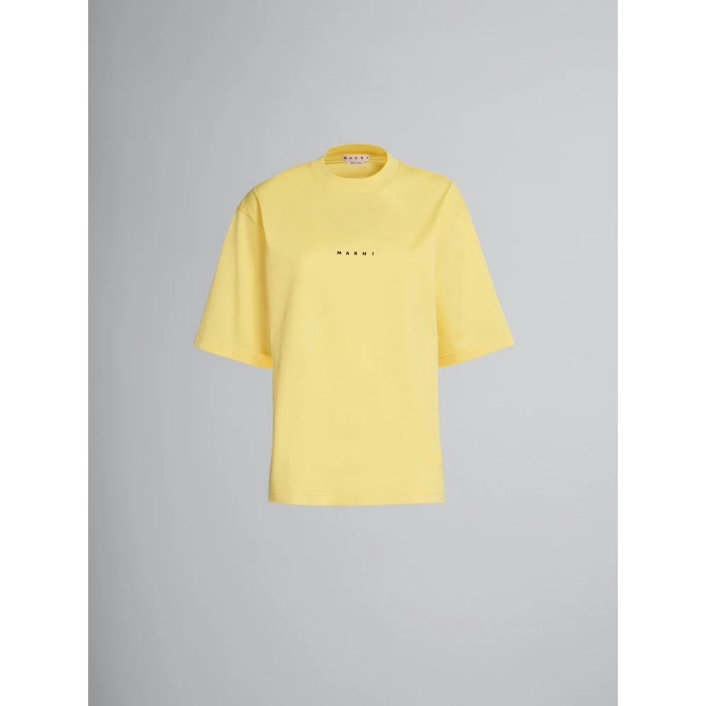 Marni Logo Print Biologisch Katoen T-shirt Yellow Dames