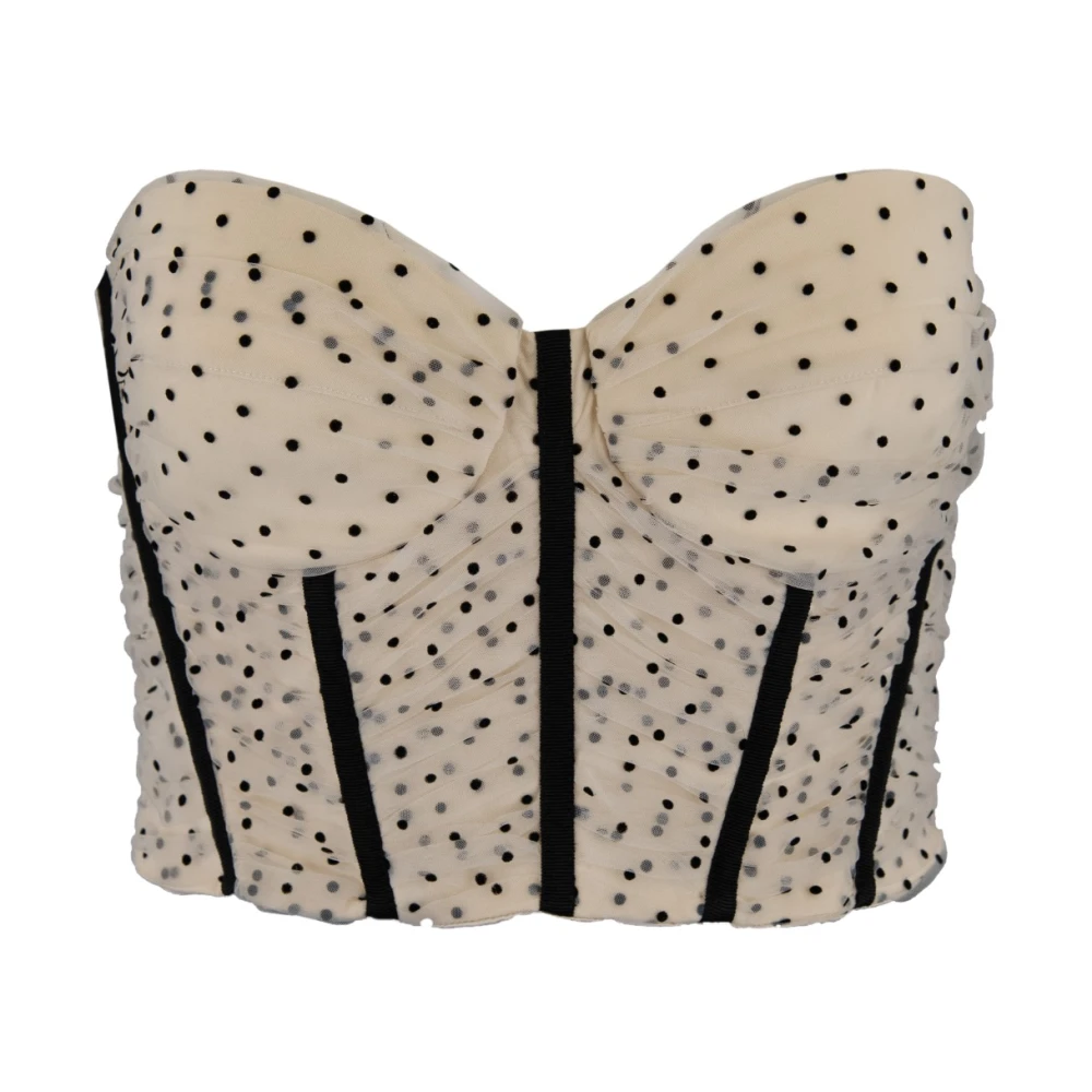 Elisabetta Franchi Mouwloze top met polka dots en rits Beige Dames