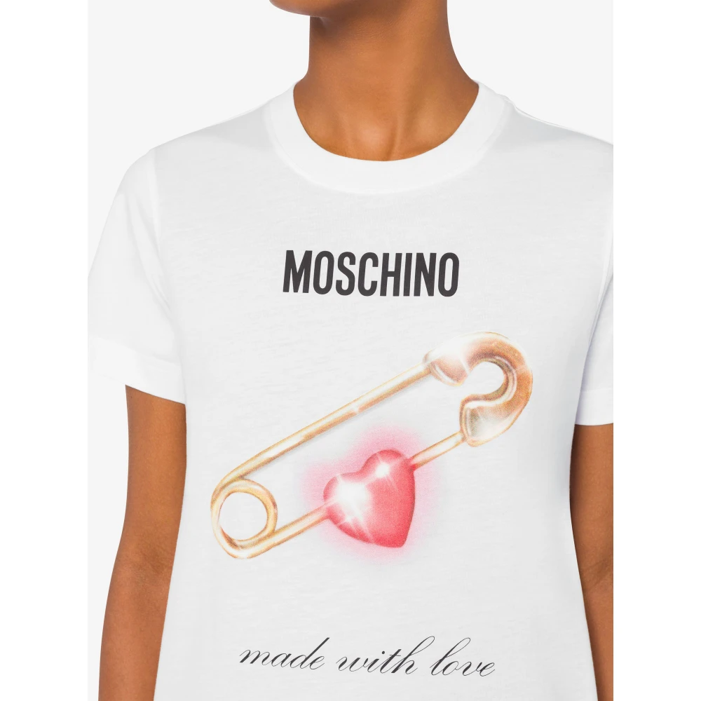 Moschino Wit Logo Print Crewneck T-shirt White Dames