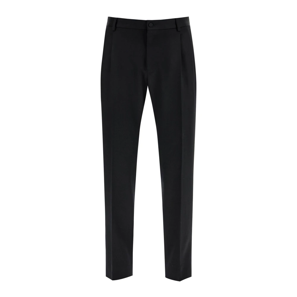 Dolce & Gabbana Wollen Gabardine Smokingbroek met Satijn Black Heren