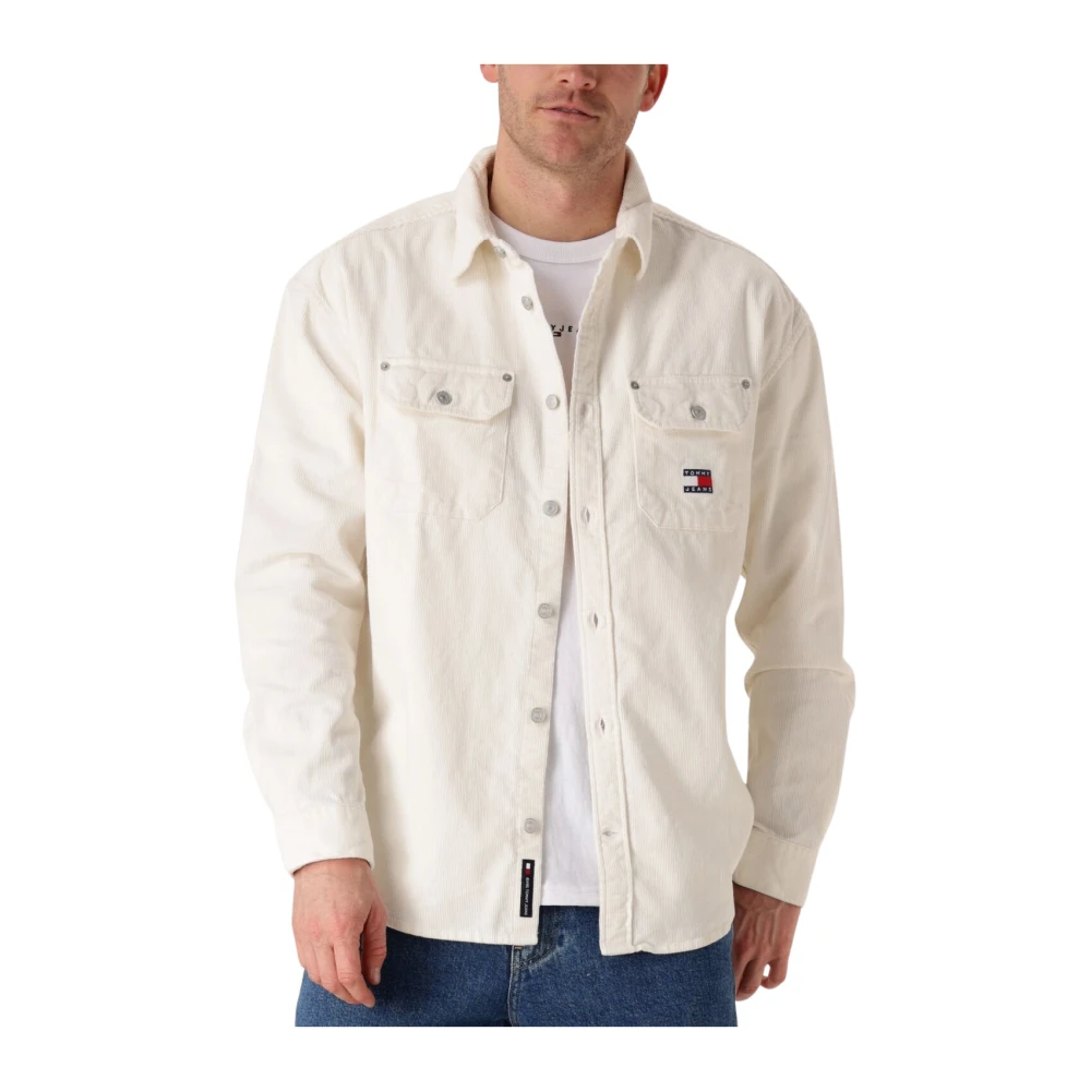 Tommy Jeans Casual Cord Overhemd in Ecru Beige Heren