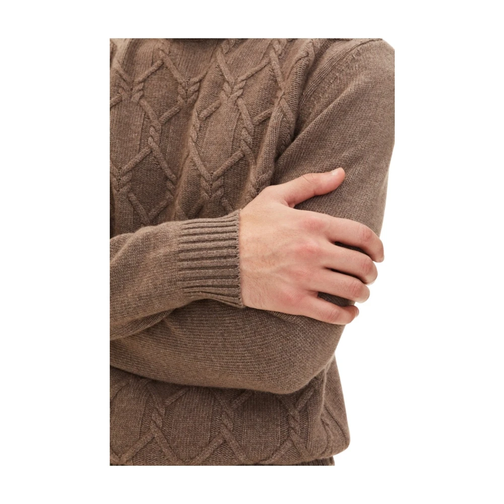Oscar Jacobson Beige Rollneck Trui Structuur Brown Heren