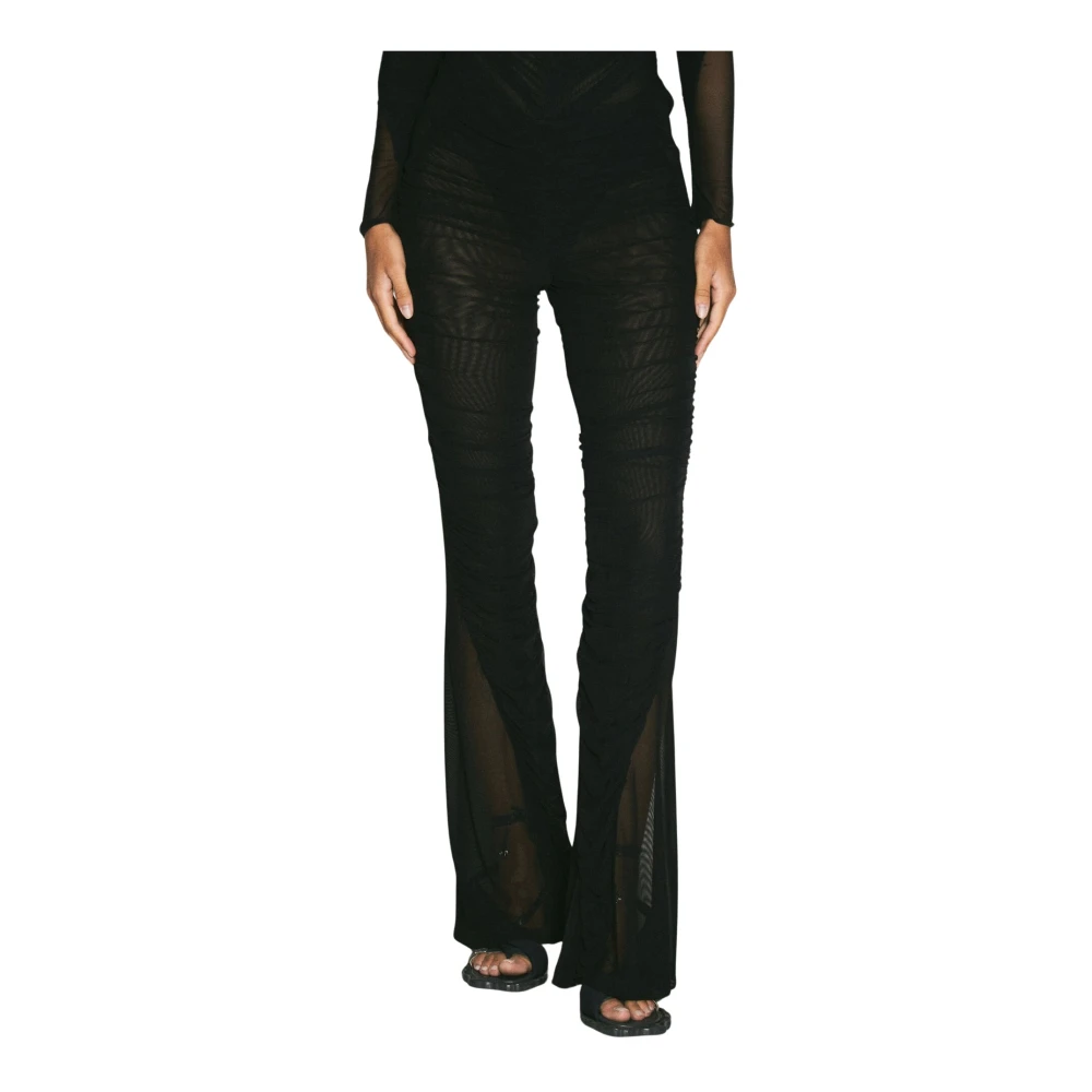 Mugler Doorschijnende Mesh Ruched Flared Broek Black Dames