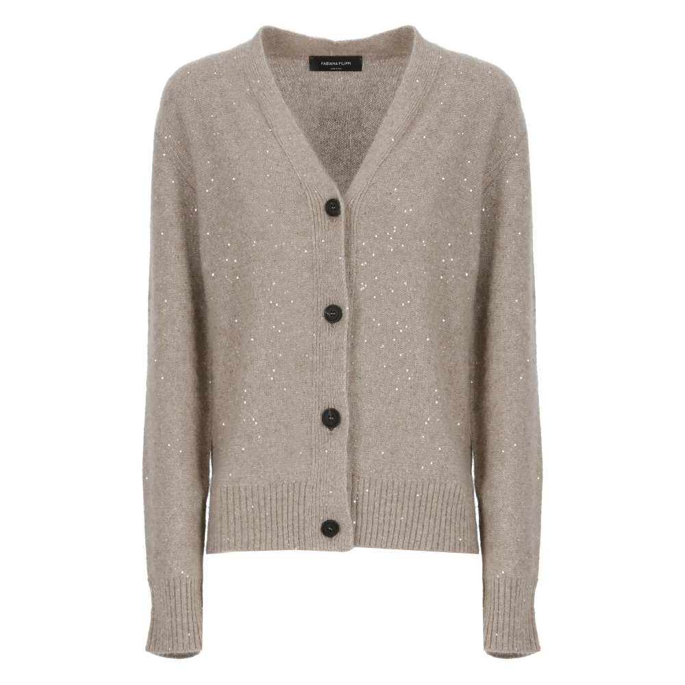 Beige Ull Cardigan med Paljetter