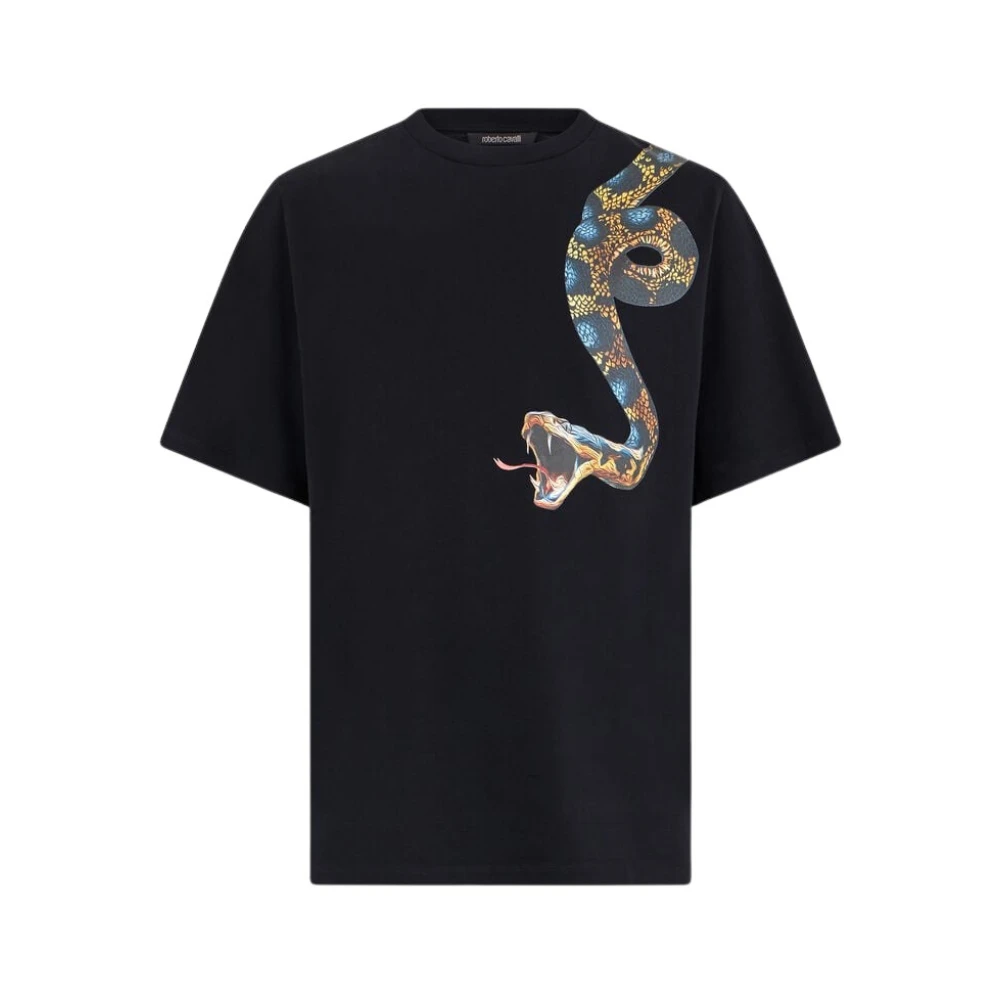 Roberto Cavalli Cotton T-Shirt With Snake Print - Male - T-Shirts - Black - Xl - Tops