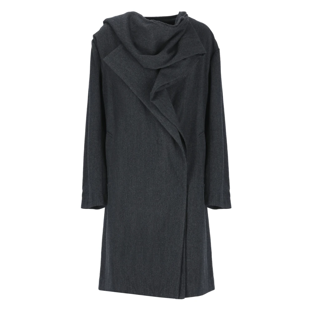 Y-3 Grijze wollen jas met sjaal Gray Dames