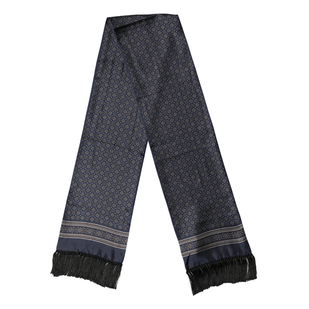 Dolce & Gabbana Women's Blue Silk Geometric Fringe Foulard