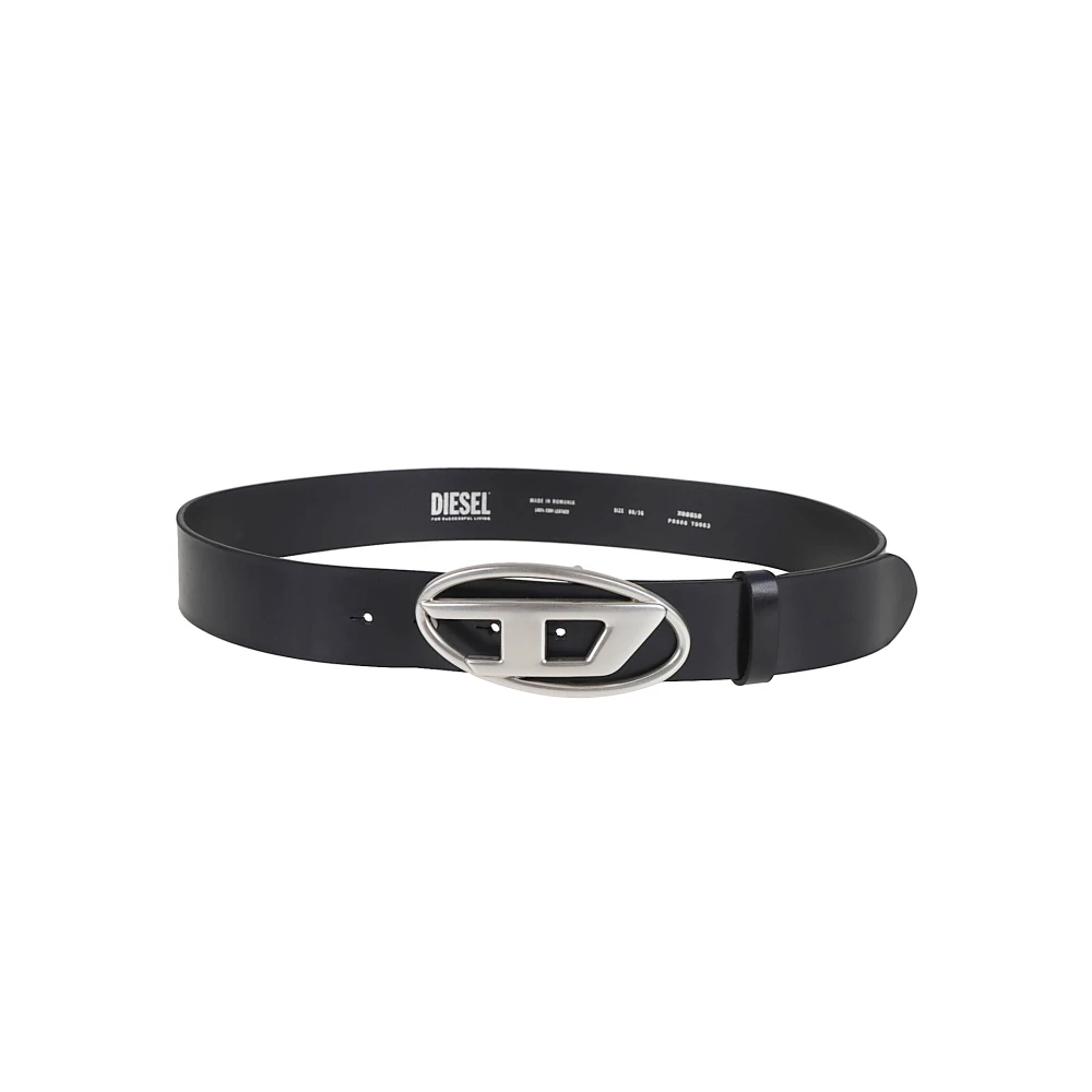 Diesel , Belts, Male, Black, 95 Cm, Black Leather Belt Stylish Antique Buckle